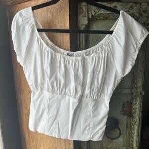Sara White Smocked Fitted Blouse